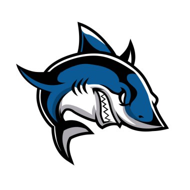 Saldırgan Köpekbalığı Maskotu İllüstrasyon Vahşi Denizci Avcısı Razor Keskin Dişli ve Çarpıcı Mavi ve Beyaz Tasarımlı