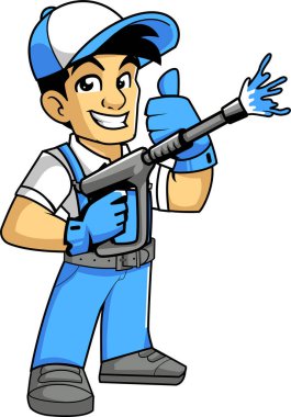 Baskı Makinesi ve Başparmakları Kalkmış Çizgi Film Karakteri