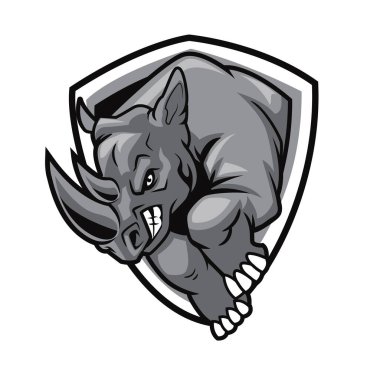 Gri Ölçekli Dinamik Gergedan Maskotu Resimleri, Saldırgan ve Harekete Hazır