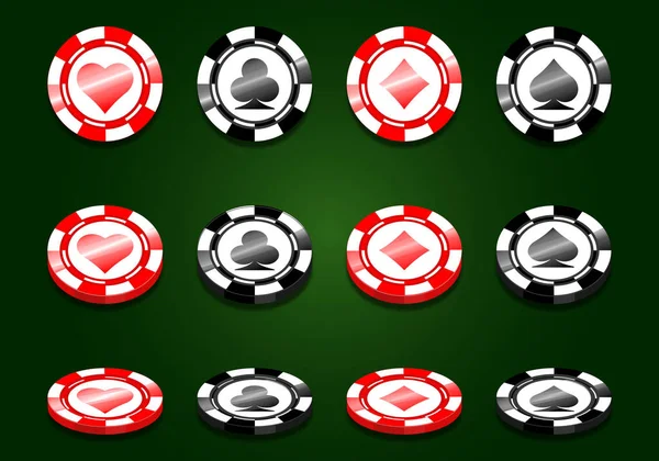 Red Black Poker Gaming Chips Vector Set Casino Tokens Coins — Stock Vector