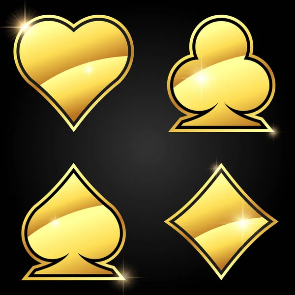 Casino Vetor Ternos Dourados Fundo Preto Corações Diamantes Clubes Espadas — Vetor de Stock