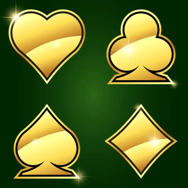 Casino Vetor Ternos Dourados Fundo Verde Escuro Corações Diamantes Clubes — Vetor de Stock