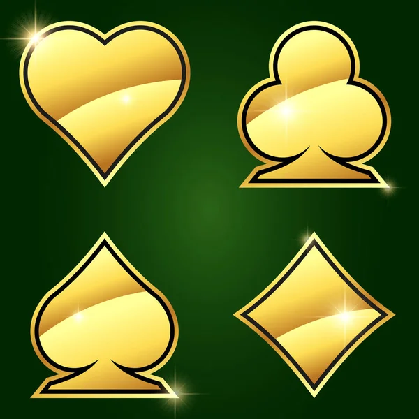 Casino Vector Trajes Dorados Sobre Fondo Verde Oscuro Corazones Diamantes — Vector de stock