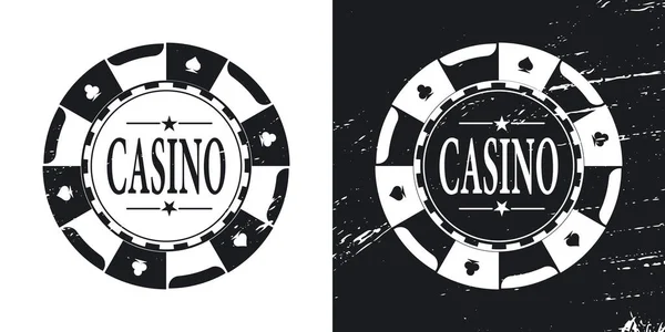 Μαύρο Τσιπάκι Πόκερ Καζίνο Μάρκες Νομίσματα Σύμβολα Παιγνιόχαρτα Καρδιές Μπαστούνια — Διανυσματικό Αρχείο
