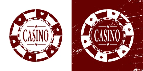 Chip Jogo Poker Vermelho Moedas Fichas Casino Com Símbolos Cartas — Vetor de Stock