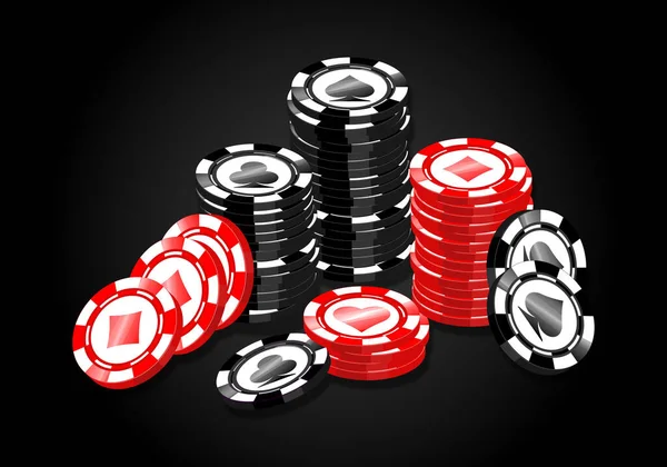 Conjunto Vetores Fichas Jogos Poker Vermelho Preto Moedas Fichas Casino — Vetor de Stock