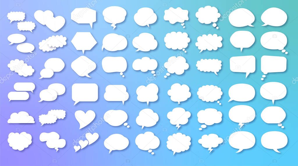 Cartoon talk bubble. Speech clouds, thinking bubbles and conversation text elements vector illustration set. Empty speech and thought bubbles in different shapes. Good scaling. Perfect transparency