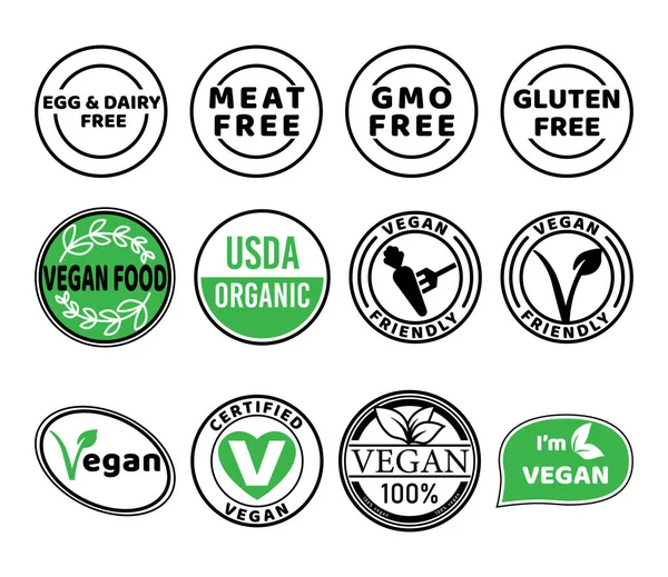 Vegan Icon Set Bio Ecology Organic Logos Icon Label Tag — Stock Vector
