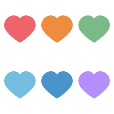 Gökkuşağının renklerine bürünmüş renkli kalpler. Düz vektör simgesi