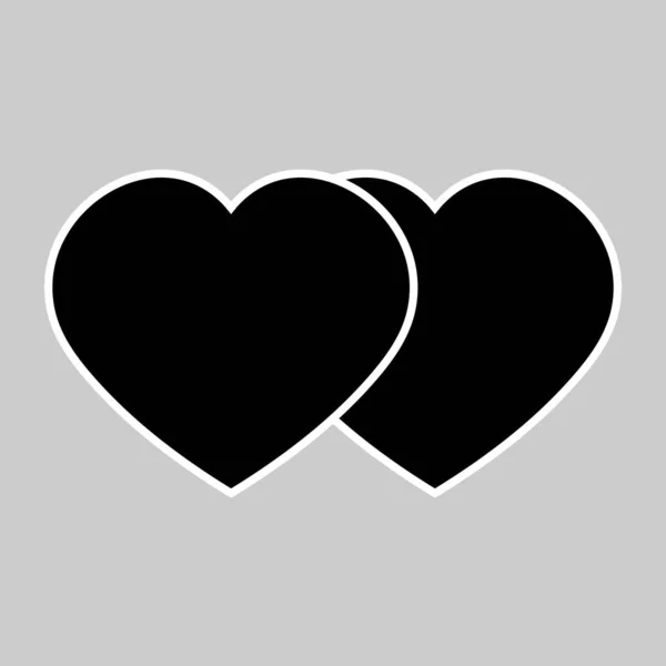 Två Hjärtan Kärlek Och Äktenskap Platt Ikon Svart — Stock vektor