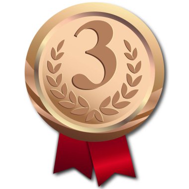 Kırmızı Kurdeleli Şampiyon Bronz Madalya Şablonu. Şeffaf Arkaplanda Üçüncü Yerin Simgesi İzole Edildi. Vektör İllüstrasyonu