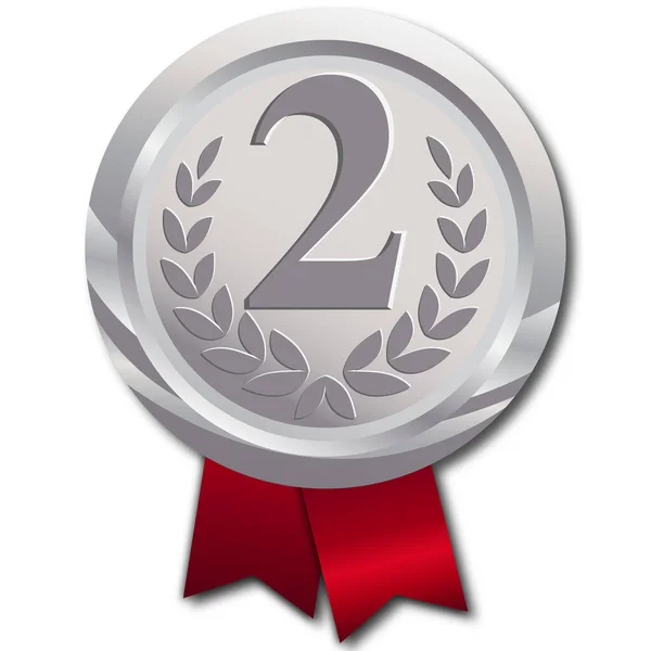 Чемпіонська Срібна Медаль Шаблон Червона Стрічка Icon Sign Second Place — стоковий вектор