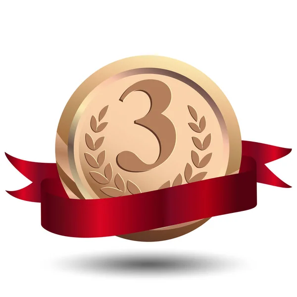 Champion Bronze Medaillenvorlage Mit Roter Schleife Symbolzeichen Des Dritten Platzes — Stockvektor