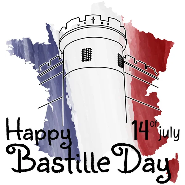 Bastilla Mapa Francia Fondo Tricolor Acuarela Prise Bastille Juillet Día — Vector de stock