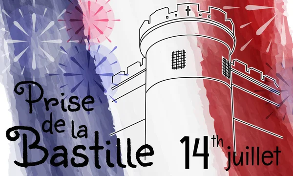 Bastilla Sobre Fondo Tricolor Acuarela Prise Bastille Juillet Día Bastilla — Vector de stock