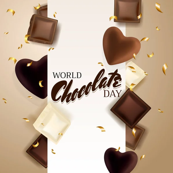 Morceaux Chocolat Coeurs Chocolat Titre Chocolat Des Confettis Dorés Bonne — Image vectorielle