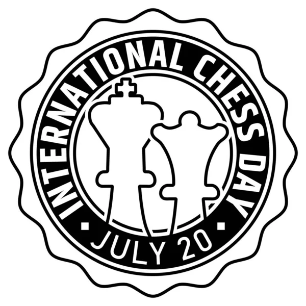 有国王和王后标志的国际象棋邮票 国际象棋日 7月20日 — 图库矢量图片