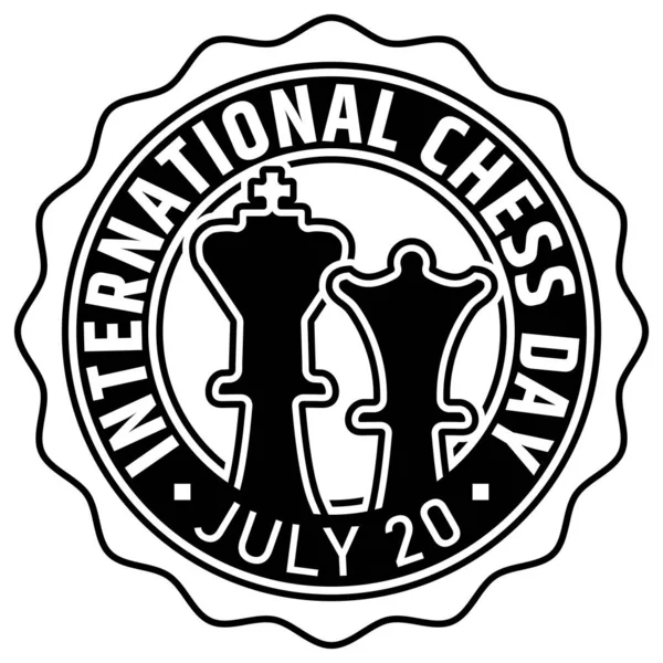 有国王和王后标志的国际象棋邮票 国际象棋日 7月20日 — 图库矢量图片