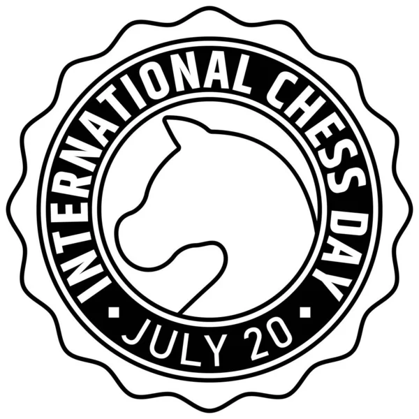 有骑士标志的国际象棋邮票 国际象棋日 7月20日 — 图库矢量图片