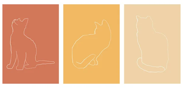 Conjunto Gatos Silueta Mano Ahogada — Vector de stock