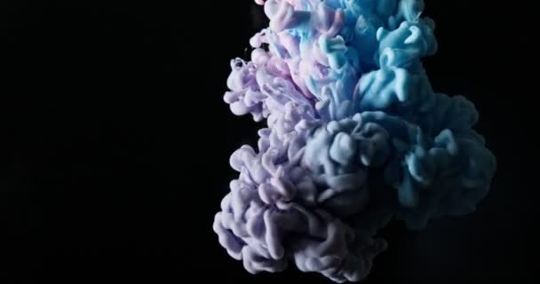 Bright paint bursts into the black water gurgling and creating beautiful pattern — Stock Video