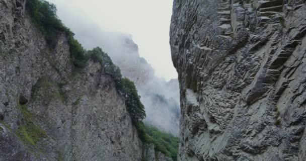 Deep crevice between sheer rocky cliffs — Stock Video