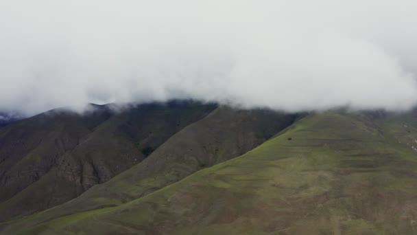 쿼드 로터에서 찍은 파노라마, 풀로 뒤덮인 산비탈의 모습 — 비디오