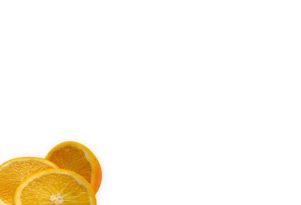 Tranches Oranges Dans Coin Fond Blanc — Photo