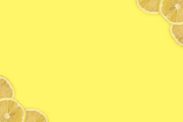 Cadre Tranches Citron Dans Les Coins Avec Fond Jaune Texture — Photo