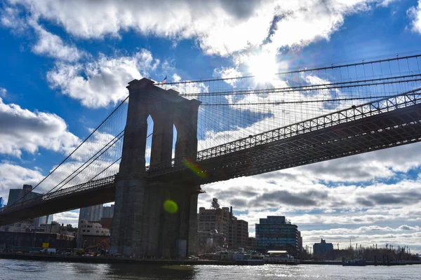 City bridge and city skyline in New York