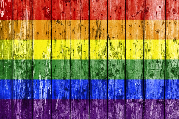 Bandera arco iris LGBT pintada en marco de madera — Foto de Stock