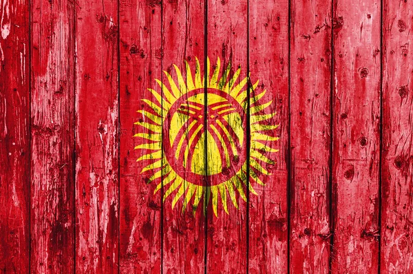 Flag of Kyrgyzstan painted on wooden frame — Stock Photo, Image