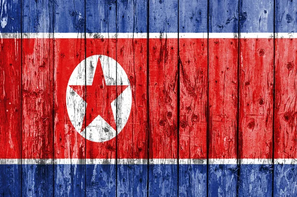 Bandera de Corea del Norte pintada sobre marco de madera — Foto de Stock