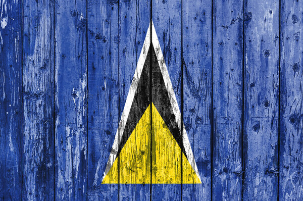 Flag of Saint Lucia painted on wooden frame