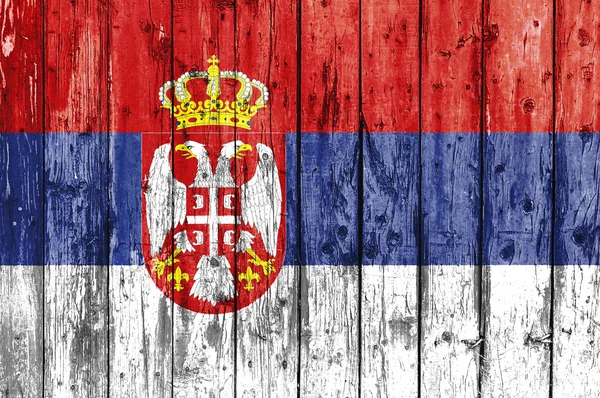 Vlajka Srbska na dřevěném rámu — Stock fotografie