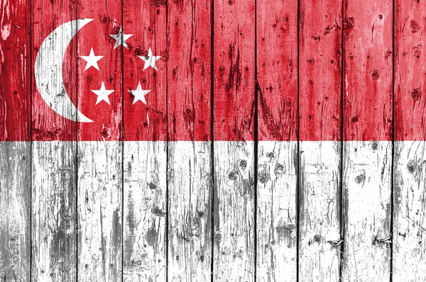 Ahşap çerçeve boyanmış bir Singapur bayrağı — Stok fotoğraf