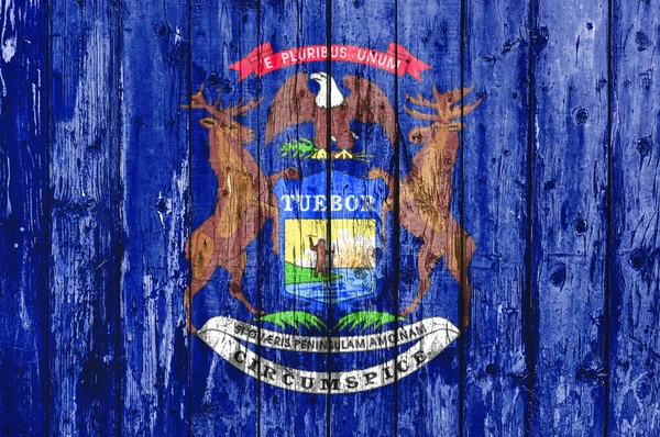 Michiganin lippu maalattu puurunko — kuvapankkivalokuva