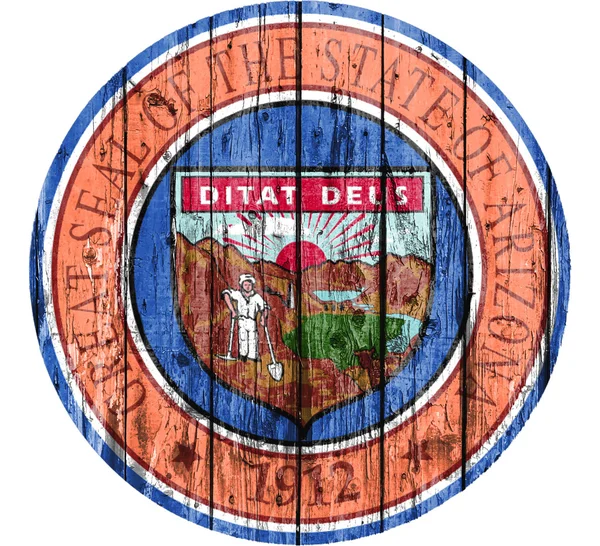 Vlajka Arizony pečeť maloval na dřevěném rámu — Stock fotografie