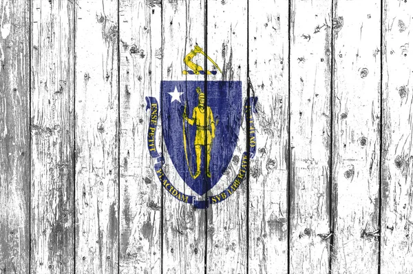 Massachusettsin lippu maalattu puurunkoon — kuvapankkivalokuva