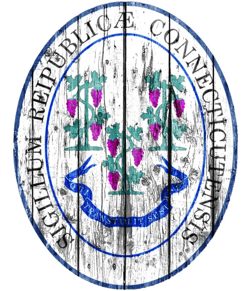Vlajka Seal Connecticut maloval na dřevěném rámu — Stock fotografie