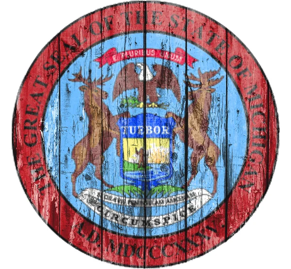 Флаг Печати Мичигана раскрашен на деревянной раме — стоковое фото