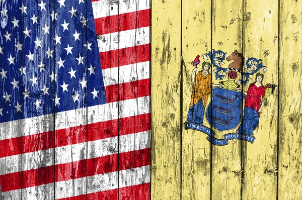 Drapeau des États-Unis et du New Jersey peint sur cadre en bois — Photo
