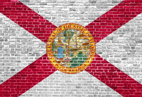 Φλόριντα μας σημαία ζωγραφισμένα πάνω σε παλιό τοίχο από τούβλα εκλεκτής ποιότητας — Φωτογραφία Αρχείου