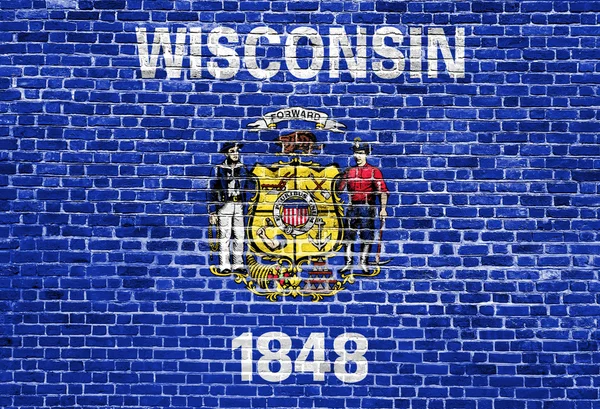 Wisconsin US flag painted on old vintage brick wall — Stock Photo, Image