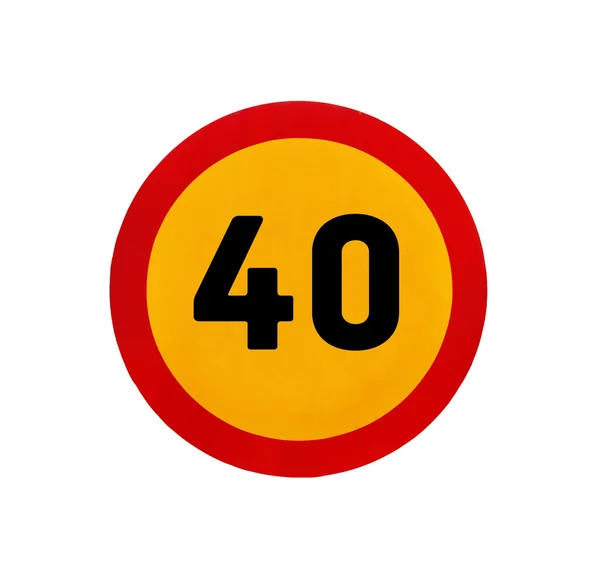 黄色圆限速 40 路标志 — 图库照片