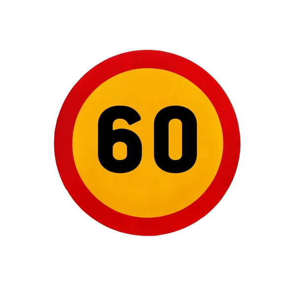 Žluté kolo rychlostní limit 60 dopravní značka — Stock fotografie