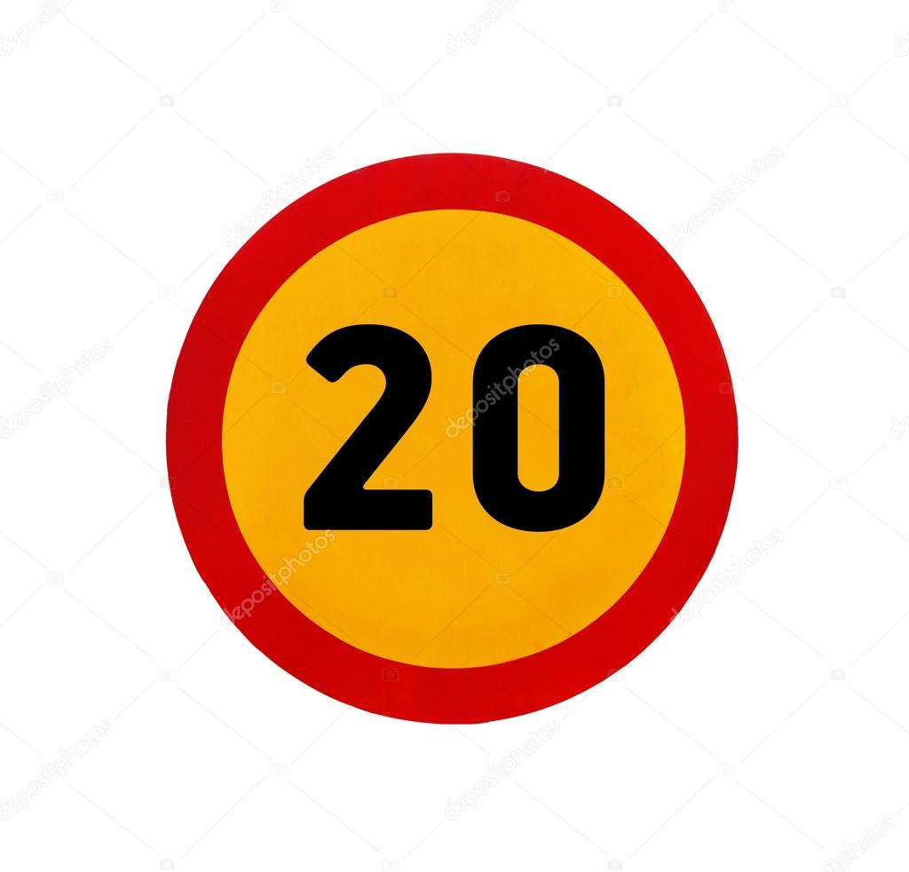 Yellow round speed limit 20 road sign — Stock Photo © Bennian 103726412