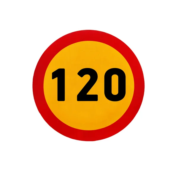 Limite de vitesse ronde jaune 120 panneau routier image libre de