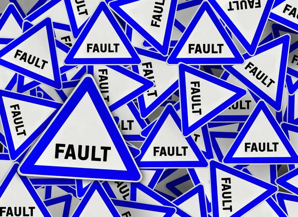 A lot of fault on blue triangle road sign — Stock Photo, Image