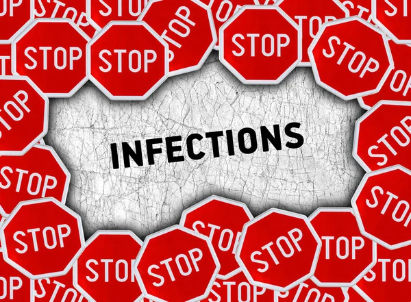 Dur işareti ve kelime enfeksiyonlar — Stok fotoğraf